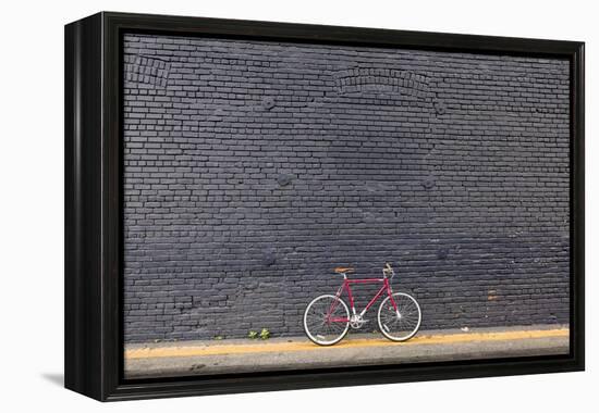 Beverly Hills, Los Angeles, California, USA: A Red Single Speed Bike In Front Of A Black Brick Wall-Axel Brunst-Framed Premier Image Canvas