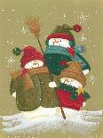 3 Snowmen Wearing Scarves and Jackets 1 Holding a Broom-Beverly Johnston-Giclee Print