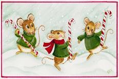 3 Snowmen Wearing Scarves and Jackets 1 Holding a Broom-Beverly Johnston-Giclee Print