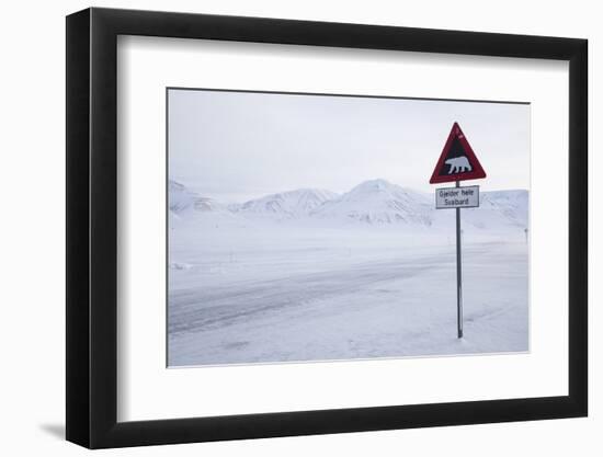 Beware of Polar Bear Traffic Sign on Ice Road-Stephen Studd-Framed Photographic Print