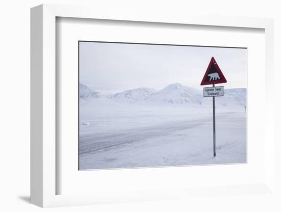 Beware of Polar Bear Traffic Sign on Ice Road-Stephen Studd-Framed Photographic Print