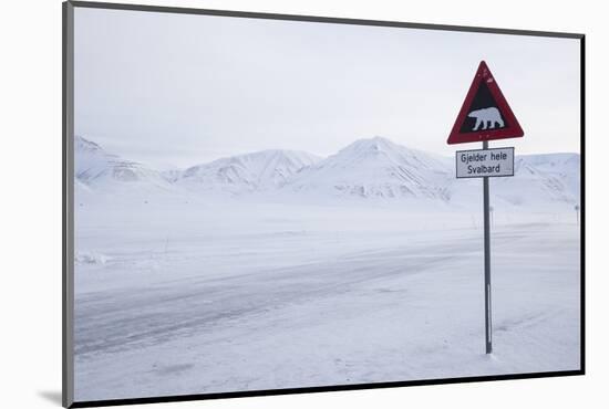 Beware of Polar Bear Traffic Sign on Ice Road-Stephen Studd-Mounted Photographic Print