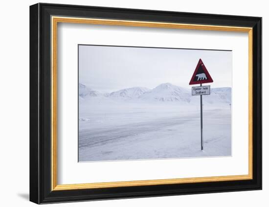 Beware of Polar Bear Traffic Sign on Ice Road-Stephen Studd-Framed Photographic Print