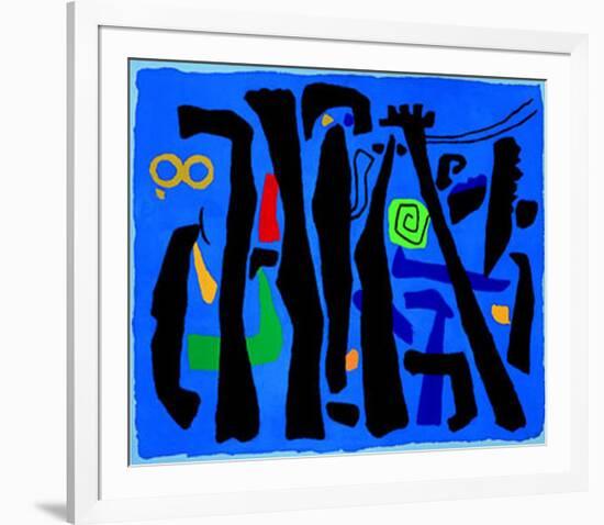 Bewegte Vertikalen Auf Blau, c.1953-Willi Baumeister-Framed Serigraph