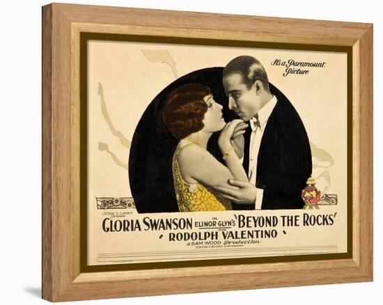 BEYOND THE ROCKS, l-r: Gloria Swanson, Rudolph Valentino on lobbycard, 1922.-null-Framed Stretched Canvas