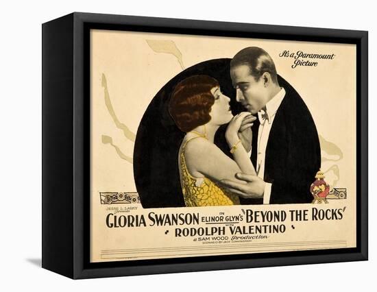 BEYOND THE ROCKS, l-r: Gloria Swanson, Rudolph Valentino on lobbycard, 1922.-null-Framed Stretched Canvas