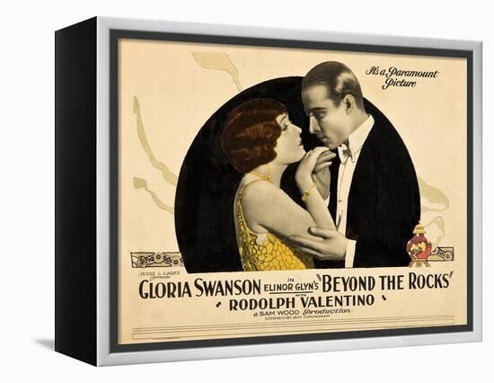 BEYOND THE ROCKS, l-r: Gloria Swanson, Rudolph Valentino on lobbycard, 1922.-null-Framed Stretched Canvas