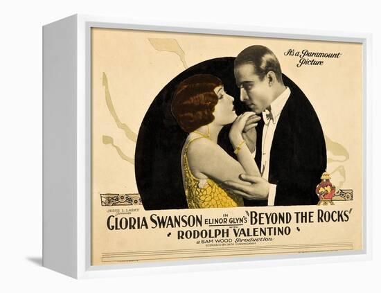 BEYOND THE ROCKS, l-r: Gloria Swanson, Rudolph Valentino on lobbycard, 1922.-null-Framed Stretched Canvas