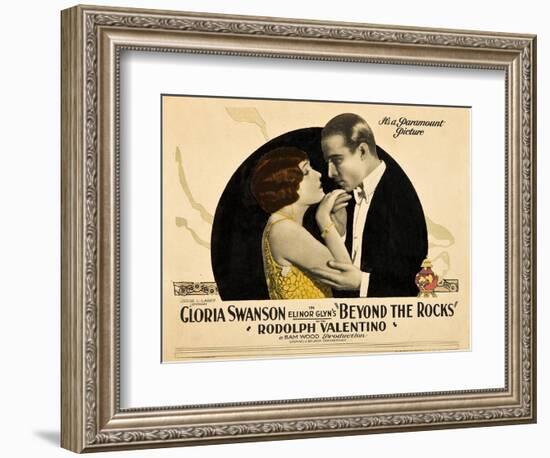 BEYOND THE ROCKS, l-r: Gloria Swanson, Rudolph Valentino on lobbycard, 1922.-null-Framed Premium Giclee Print