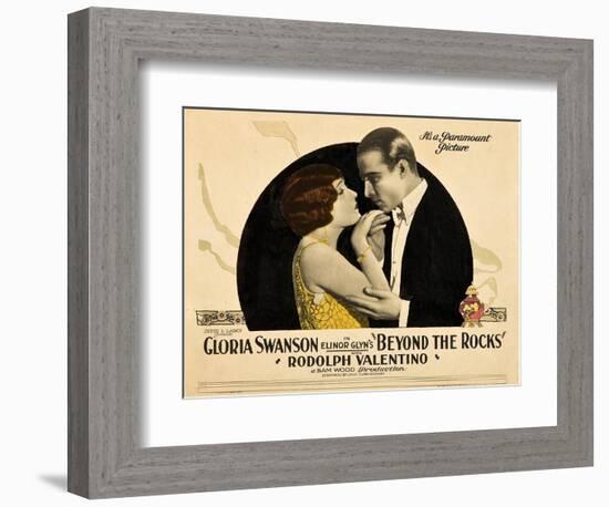 BEYOND THE ROCKS, l-r: Gloria Swanson, Rudolph Valentino on lobbycard, 1922.-null-Framed Premium Giclee Print