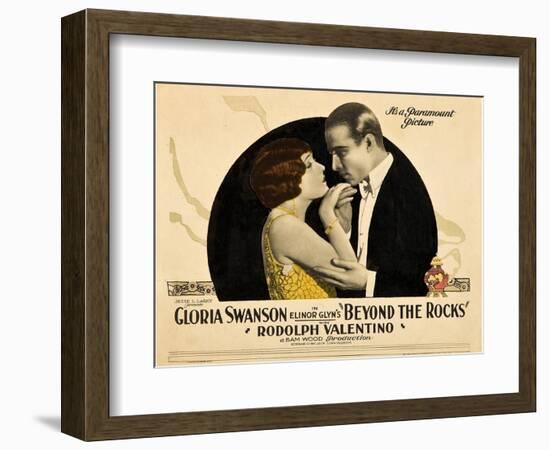 BEYOND THE ROCKS, l-r: Gloria Swanson, Rudolph Valentino on lobbycard, 1922.-null-Framed Premium Giclee Print