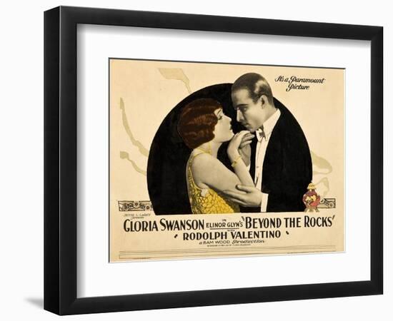 BEYOND THE ROCKS, l-r: Gloria Swanson, Rudolph Valentino on lobbycard, 1922.-null-Framed Premium Giclee Print