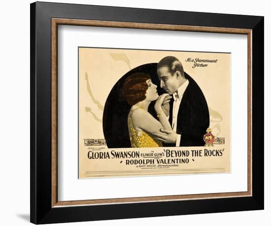 BEYOND THE ROCKS, l-r: Gloria Swanson, Rudolph Valentino on lobbycard, 1922.--Framed Art Print