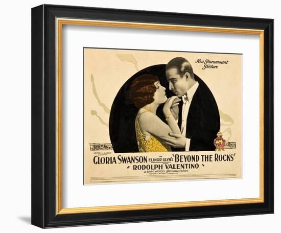BEYOND THE ROCKS, l-r: Gloria Swanson, Rudolph Valentino on lobbycard, 1922.--Framed Art Print