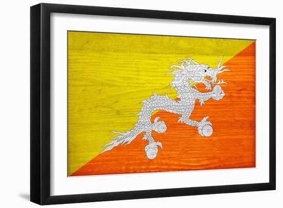 Bhutan Flag Design with Wood Patterning - Flags of the World Series-Philippe Hugonnard-Framed Art Print