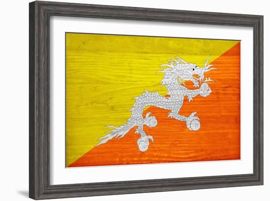 Bhutan Flag Design with Wood Patterning - Flags of the World Series-Philippe Hugonnard-Framed Premium Giclee Print