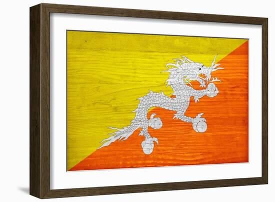Bhutan Flag Design with Wood Patterning - Flags of the World Series-Philippe Hugonnard-Framed Premium Giclee Print