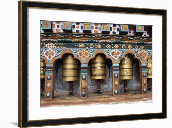 Bhutan, Paro, capital of Paro District, Dzongkhag. Traditional prayer wheels.-Cindy Miller Hopkins-Framed Premium Photographic Print