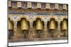 Bhutan. Spinning prayer wheels along a temple wall.-Brenda Tharp-Mounted Photographic Print