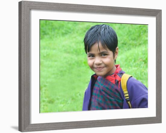 Bhutanese Girl Student in Uniform, Trongsa, Bhutan-Keren Su-Framed Photographic Print