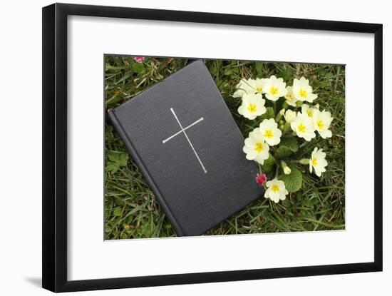 Bible on the grass with primrose at springtime-null-Framed Giclee Print