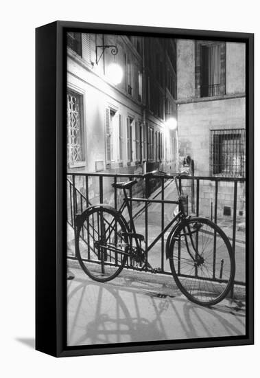 Bicycle against railing, Paris, France-Panoramic Images-Framed Premier Image Canvas