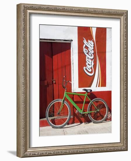 Bicycle Against Storefromt, Rio Lagartos, Yucatan, Mexico-Julie Eggers-Framed Photographic Print