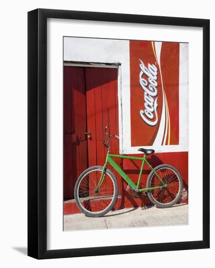 Bicycle Against Storefromt, Rio Lagartos, Yucatan, Mexico-Julie Eggers-Framed Photographic Print