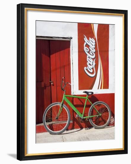 Bicycle Against Storefromt, Rio Lagartos, Yucatan, Mexico-Julie Eggers-Framed Photographic Print