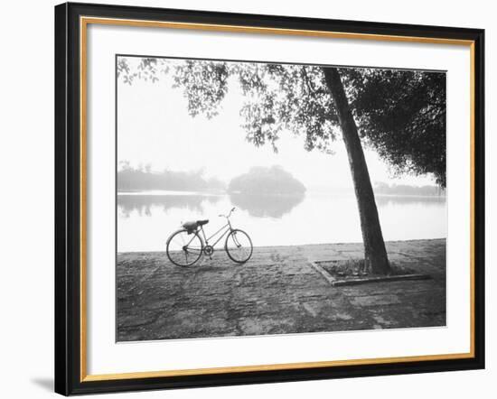 Bicycle and Bay Mau Lake Lenin Park-Walter Bibikow-Framed Photographic Print