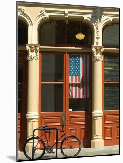 Bicycle at Entrance to the Blagen Building in Old Town, Portland, Oregon, USA-Janis Miglavs-Mounted Photographic Print