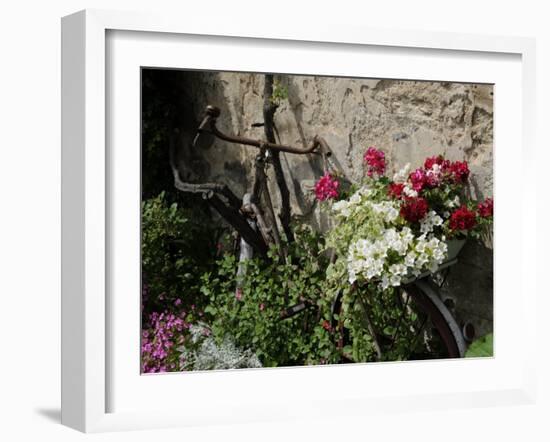 Bicycle Decorated with Flowers, Brantome, Dordogne, France, Europe-Peter Richardson-Framed Photographic Print