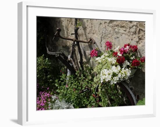 Bicycle Decorated with Flowers, Brantome, Dordogne, France, Europe-Peter Richardson-Framed Photographic Print