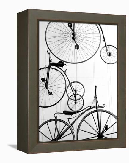 Bicycle Display at Swiss Transport Museum, Lucerne, Switzerland-Walter Bibikow-Framed Premier Image Canvas