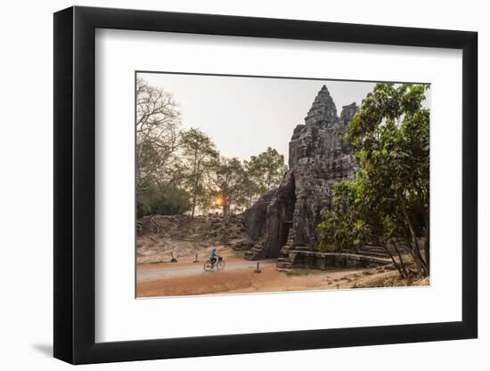 Bicycle Going Through the South Gate in Angkor Thom at Sunrise, Angkor, Siem Reap, Cambodia-Michael Nolan-Framed Photographic Print