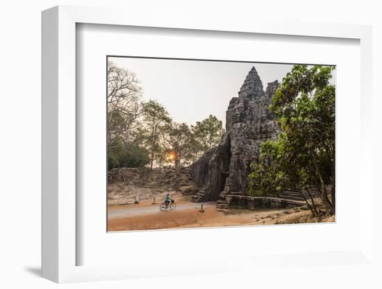 Bicycle Going Through the South Gate in Angkor Thom at Sunrise, Angkor, Siem Reap, Cambodia-Michael Nolan-Framed Photographic Print