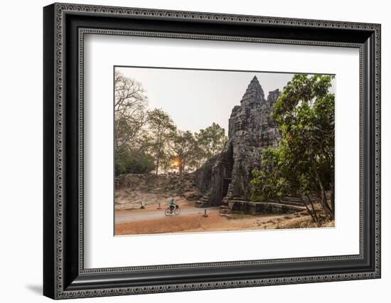 Bicycle Going Through the South Gate in Angkor Thom at Sunrise, Angkor, Siem Reap, Cambodia-Michael Nolan-Framed Photographic Print