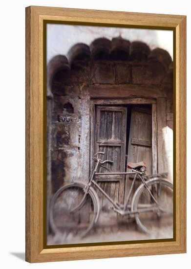 Bicycle in Doorway, Jodhpur, Rajasthan, India-Peter Adams-Framed Premier Image Canvas