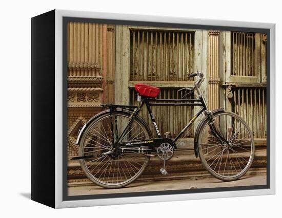 Bicycle in narrow gully, Delhi, India-Adam Jones-Framed Premier Image Canvas