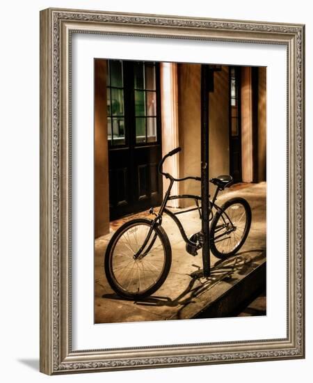 Bicycle Leaning Against Post in USA-Jody Miller-Framed Photographic Print