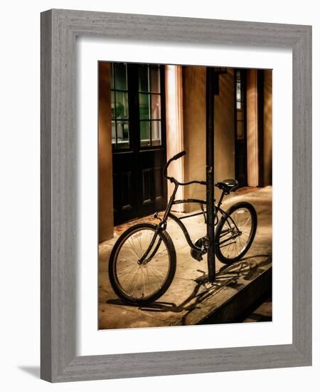 Bicycle Leaning Against Post in USA-Jody Miller-Framed Photographic Print