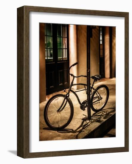 Bicycle Leaning Against Post in USA-Jody Miller-Framed Photographic Print