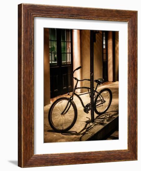 Bicycle Leaning Against Post in USA-Jody Miller-Framed Photographic Print