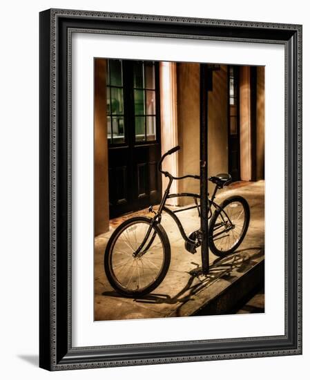 Bicycle Leaning Against Post in USA-Jody Miller-Framed Photographic Print