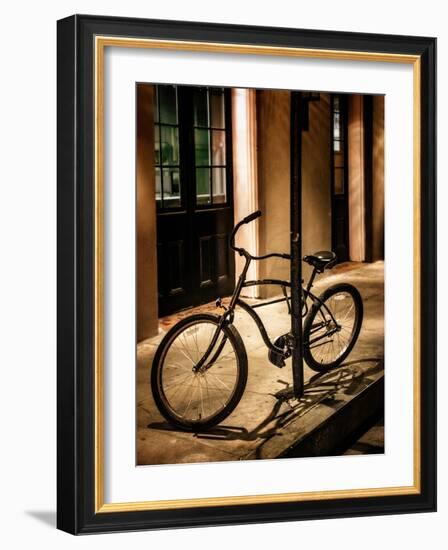 Bicycle Leaning Against Post in USA-Jody Miller-Framed Photographic Print