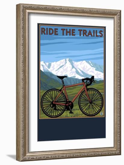 Bicycle - Mountains-Lantern Press-Framed Art Print