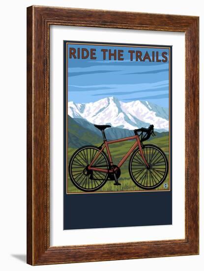 Bicycle - Mountains-Lantern Press-Framed Art Print