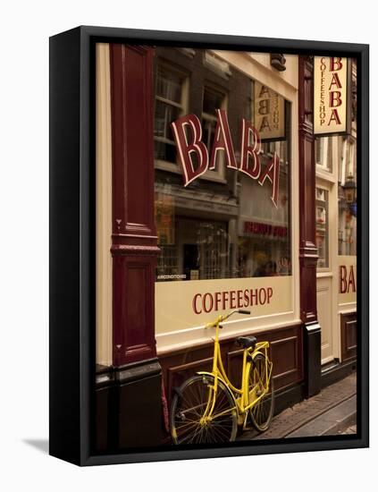 Bicycle Outside Coffee Shop, Amsterdam, Holland, Europe-Frank Fell-Framed Premier Image Canvas