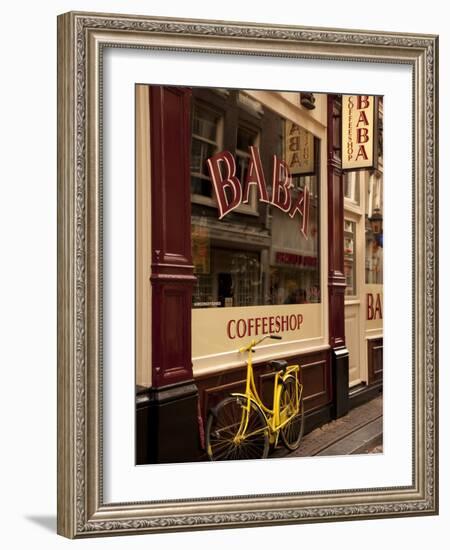 Bicycle Outside Coffee Shop, Amsterdam, Holland, Europe-Frank Fell-Framed Photographic Print