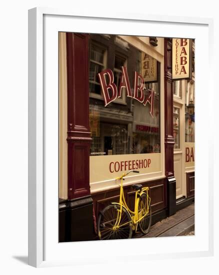 Bicycle Outside Coffee Shop, Amsterdam, Holland, Europe-Frank Fell-Framed Photographic Print
